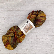 Load image into Gallery viewer, Several skeins of bulky weight yarn in various colors including yellow, purple, multicolor, and brown, with labels indicating the brand 'Songbird Yarn &amp; Fibres'.
